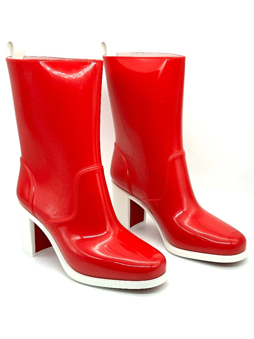 Christian Louboutin LOUBIRAIN 70 PVC Rubber Rain Rainboots Block Heel Boots - Picture 7 of 14